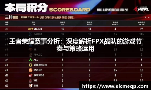 王者荣耀赛事分析：深度解析FPX战队的游戏节奏与策略运用